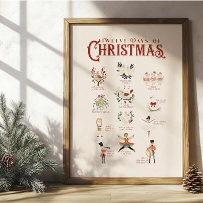 1pc Frameless Twelve Days Of Christmas Print Vintage Red Holiday Wall Art With Festive Song Lyrics, Printable Christmas Decor For Dorm/Living Room/Bedroom, Perfect Party Decoration & Gift (Wall Prints, Funky Posters, Room Decor, Prints For Wall) Christmas Decoration Christmas Tree Gift Decor Thanksgiving Wedding Birthday Decorations For Gifts Party Supplies Halloween Christmas Decor Thanksgiving Wedding Birthday Decorations For Gifts Party Supplies Halloween Decor Halloween Ornaments