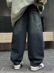 Jeans in denim con vestibilità ampia per ragazzi, adatti per uso casual, scolastico e all'aperto, per l'autunno - Grigio Scuro - Visualizzare 3