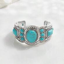 1pc Women's Western Cowgirl Style Turquoise Boho Bangle, Suitable For Casual Outfits