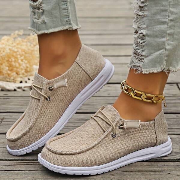 Zapatillas de lona casuales con cordones planos para mujer, color caqui, ligeras, adecuadas para primavera y otoño
