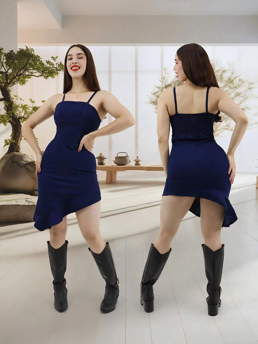 Women Midi Dresses - Dark Wash - View 1