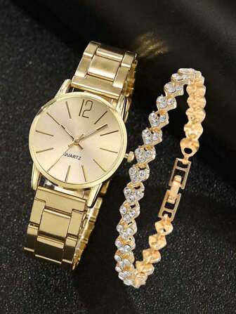 2 件罗马刻度钢带儿童学生手表手链首饰