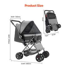 Pet Stroller, 44 Lbs Weight Capacity, Foldable Dog Stroller Cart, 4 Wheels Cats Stroller With Mesh Windows & Revrsible Handle, Portable Pet Carrier Stroller With Brake, For Small To Medium Pets - Black - View 2