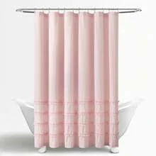 LUSH DECOR Vintage Stripe Yarn Dyed Cotton Blend Shower Curtain Black Single 72x72 Halloween-Fall Decor-Room Decor - 粉色 - 查看 6