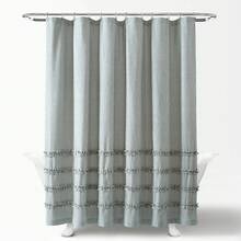 LUSH DECOR Vintage Stripe Yarn Dyed Cotton Blend Shower Curtain Black Single 72x72 Halloween-Fall Decor-Room Decor - Denim Blue - 查看 1