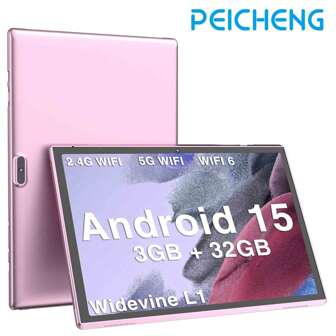 10.1 英寸 Android 15 平板电脑，配备 3GB RAM、32GB ROM、支持 1TB 可扩展、四核、2.4G+5G WiFi、双频 WiFi6、高清 IPS 屏幕、2MP + 8MP 双摄像头、1280 * 800 IPS 高清触摸屏、Wi-Fi、6000mAh 电池、支持 Widevine L1