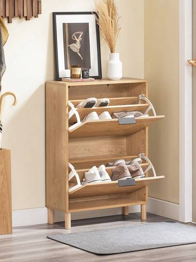 SoBuy Zapatero estrecho para pasillo, zapatero cerrado, ahorra espacio, para hasta 8 pares de zapatos, protección antivuelco, aspecto madera, An. 60 x Al. 88 x Pr. 24 cm, FSR200-N Zapatero Zapatero Entrada Recibidor Zapatero Estrecho Recibidores de Entrada Organizador Zapatos Zapatero Madera Mueble Zapatero Estantería Zapatos Muebles de Entrada Caqui estilo nórdico, estilo sencillo