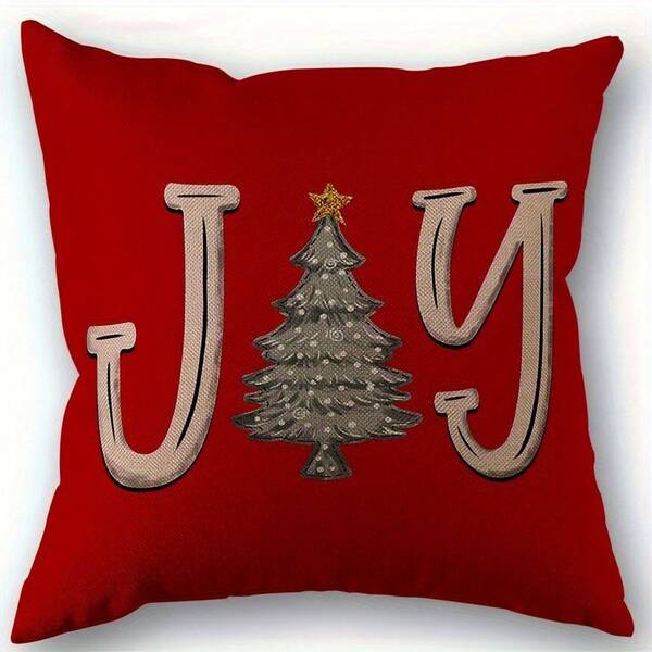 Une taie d'oreiller en lin imprimée de Noël rouge, non lavée en machine, sans rembourrage, housse de coussin en lin imprimée sur un seul côté. Décoration de maison, décorations de Noël, décoration de chambre, décorations de Noël, décorations murales, taies d'oreiller, housses de coussin