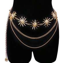 1pc Cross-Border Women's Sunflower Shaped Metal Waist Chain Body Jewelry For Adjusting Dress Decoration - Gold - 查看 1
