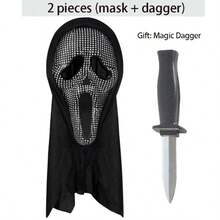 2pcs Mexican Premium Rhinestone Scream Mask & Magic , Carnival Horror Skeleton Full Face Mask, Costume Cosplay Masquerade Party Prop (Bonus: Magic ) Halloween - Multicolor - View 3