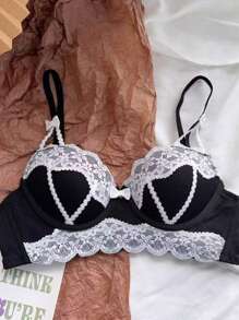 Underwear Underwear Set Soft Ribbon Tie Lace Anti-Sagging Maiden Non-Wire - 黑色 - 查看 2