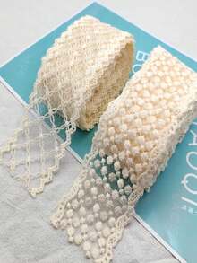 1碼米色蕾絲用於針線活DIY 蕾絲和刺繡裝飾用於縫紉材料自製蝴蝶結髮飾 - 米色 - 查看 1