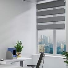 LILIIN Double Roller Blind Klemmfix Without Drilling, W120 X H150 Cm, Black/Grey/White, Duo Roller Blinds For Windows, Clamp Roller Blind Window Blind Translucent & Blackout For Office Living Room Kitchen Bathroom - 灰色 - 查看 1