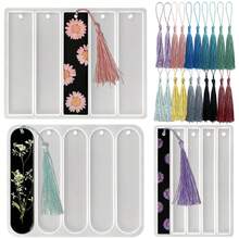 3pcs Silicone Bookmark Mold Set, Resin Bookmark Mold, Small & Medium Rectangle Bookmark Molds For Making Decorations With Epoxy Resin, Resin, Gypsum (Includes 16pcs Tassels) - White - View 10