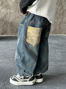 男童宽松直筒牛仔裤，适合秋季休闲、上学、户外穿着