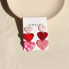 1 đôi bông tai mặt dây chuyền hình ba trái tim quyến rũ - Acrylic màu hồng và đỏ, đinh tán bằng thép không gỉ, thích hợp cho ngày lễ tình nhân và đeo hàng ngày. - Nhiều màu - Xem 6