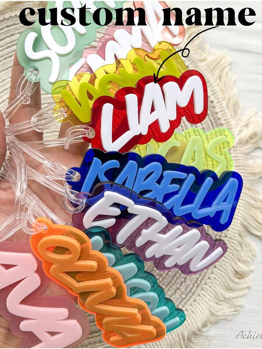 Personalized Name Tags For Backpacks Luggage Diaper Bags, Children's Name Keychains, Customizable Waterproof Labels - Multicolor - View 1