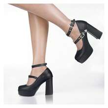 Women's Thick Heels Platform Heart Buckle Strap Mary Janes High Heel Round Toe Goth Shoes Black Select Size - Multicolor 003 - View 5
