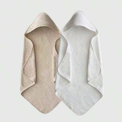 2pcs Baby Hooded Bath Towel, Super Soft Coral Fleece Absorbent Children's Solid Color Bathrobe, Newborn Baby Autumn/Winter Bath Cloak Robe, Machine Washable - Perfect Gift For Baby Shower