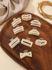 9pcs Faux Pearl Decor Hair Claw Elegant Valentine's Day Valentines Claw Clips Hair Clips Hair Jaw Clip Hair Clamps Hair Clutch Hair Catcher Clip, School Stuff, College, Faux Pearl Hair Accessories Fall Winter For Vacation Outfits Woman