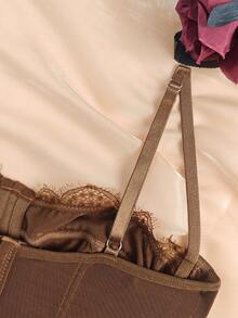 Fashionable Seamless Bra With Thin Straps, Sexy Strapless Tight Lace Crop Top - Coklat - View 3