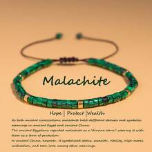 1 chiếc vòng tay đính đá Malachite phong cách Bohemian, làm thủ công, có thể điều chỉnh kích thước, làm từ đá tự nhiên, thích hợp đeo hàng ngày cho cả nam và nữ. - Malachite - Xem 7