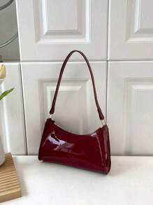 1 件 PU 时尚漆皮安卡拉红色腋下包，纯色简约轻奢单肩包，拉链单肩包，纯色手提包，晚宴包，非常适合女士、女孩、情人节、礼物、通勤、购物、婚礼派对、晚会。