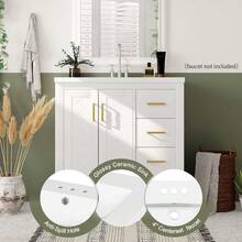 MERAX 30'' Bathroom Vanity With Ceramic Sink Combo, Solid Wood Frame Bathroom Storage Cabinet, Freestanding Vanity Set With 3 Drawers& Soft Closing Doors, White - trắng - Xem 5