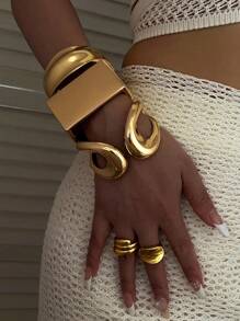 1 pieza Brazalete de metal con diseño geométrico de diseño básico sobredimensionado, conjunto de brazaletes de mujer con diseño minimalista de gota de agua con cierre de bisagra, joyería de moda para uso diario, citas, fiestas.