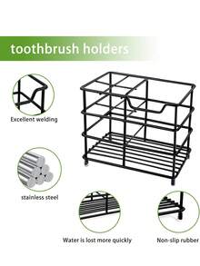 5/6槽黑色不锈钢现代浴室牙刷架，带牙膏槽，适合现代家居浴室收纳整理 - 彩色 - 查看 5
