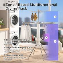 Folding Clothes Airer 3 Tier Laundry Drying Rack With Clips And Shoe Racks, Portable Space Saving Carbon Steel Clothes Dryer For Indoor, Flats, Travel And Camping - White - View 2
