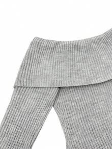 Women's New Style Grey Off The Shoulder Ribbed Tight Long Sleeved Soft Casual Versatile Fashionable Elegant Club Party Knit Maxi Dress, Fall And Winter - Grey - View 9
