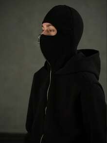 Men's Balaclava Hoodie Half Zipper Jacket Double Hooded Sweatshirt Wind Resistant Athletic Coat,  - Warm, Windproof Winter Jacket - Vintage Full-Zip Design - Perfect Gift For Friends, Couples, And Family This Fall & Winter! - màu đen - Xem 8