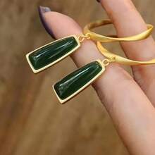1pc Jade-Inspired Large Hoop Earrings, Long Chinese Style Earrings, Slimming Face Jewelry Accessories Suitable For Women's Daily, Festival, Party Wear, Girlfriend Surprise Gift
