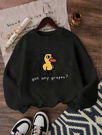 Teen Girl's Cartoon Duck Print Crewneck Oversized Pullover Sweaters Cute Top Cool Teen Girl's Preppy Clothes