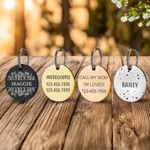 1pc Personalized Pet ID Tags - Custom Logo Pattern Round Pattern & Number Engraved Dog & Cat Collar Tags - Multicolor - View 5