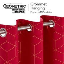2 Pcs Blackout Curtains For Bedroom & Living Room - Diamond Foil Print, Grommet Top, Thermal Insulated & Room Darkening (Blocks Sun, Saves Energy) - 紅色 - 查看 5