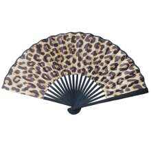 1pc Elegant Leopard Print Bamboo Folding Fan With Black Frame, Fashion Princess Theme, Lightweight Portable Hand Fan For Ladies, Suitable For Summer Travel, Beach And Daily Use