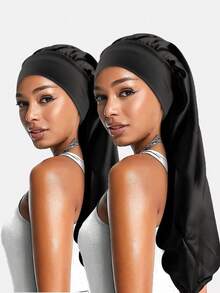 3件装女士多色长发睡眠帽，仿丝弹力头巾，美发护理头饰