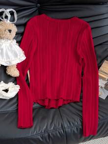 Áo len cardigan dệt kim ôm vừa vặn màu đỏ dành cho nữ, áo len mỏng đa năng gợi cảm mùa thu/đông mới, thích hợp cho Giáng sinh, năm mới, đi làm và đi chơi - Đỏ - Xem 8