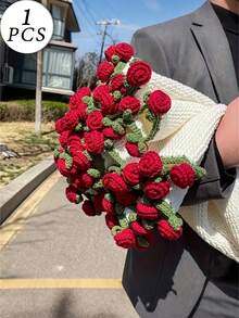 1 Piece Rose Bouquet Blanket, Handmade DIY Material Kit, Crochet Flower Blanket, Bellflower Blanket, Holiday Handmade Gift, Wedding Souvenir Birthday Gift - 彩色 - 查看 1