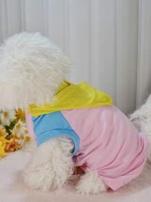 Patchwork Color Block Short Sleeve Hoodie Outerwear For Pomeranian & Bichon Frise