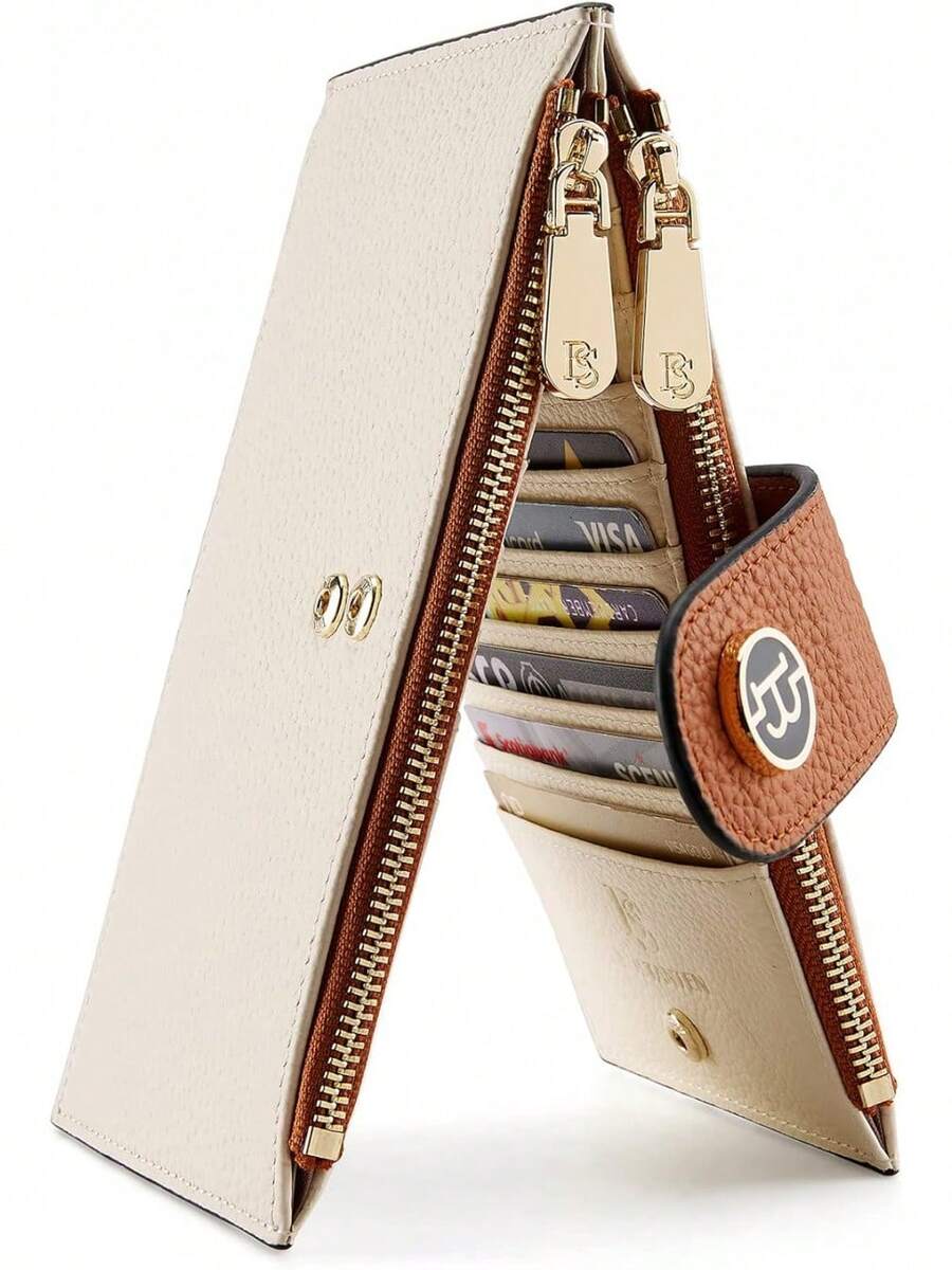 ¡RecomendadoBOSTANTEN Carteras de piel para mujer, con bloqueo RFID, delgado y plegable con bolsillo con cierre¡Top de Temporada - Marrón - Ver 1