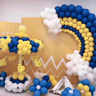 30pcs Blue And Yellow Balloons, 12 Inch White Yellow Blue Party Balloons Royal Blue White Yellow Latex Helium Balloons For Boys Birthday Baby Baptism Wedding Engagement Anniversary Party Decoration