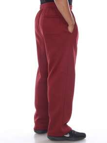 Large Size Men's Fleece Open Leg Sweatpants With Soft Lining And Pockets - 酒紅色 - 查看 5