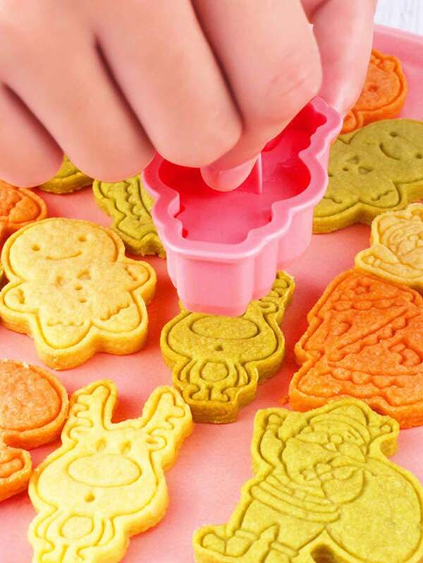 1 pieza Cortador de galletas navideñas 3D con relieve, molde de prensado de plástico, juego de herramientas de horneado