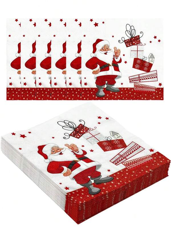 20pcs/1pc Santa Claus Christmas Paper Napkins, Disposable Holiday Dinner Cocktail Napkins Christmas Napkins Merry Christmas Disposable Hand Towel For Xmas Holiday Party Supplies