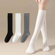 1/3双装女士过膝袜，透气防滑，显瘦，中筒袜，纯色，JK风格，Y2K/学院风/韩版时尚，黑/白/灰三色可选，春/夏/秋季皆宜，舒适保暖 - 彩色 - 查看 13