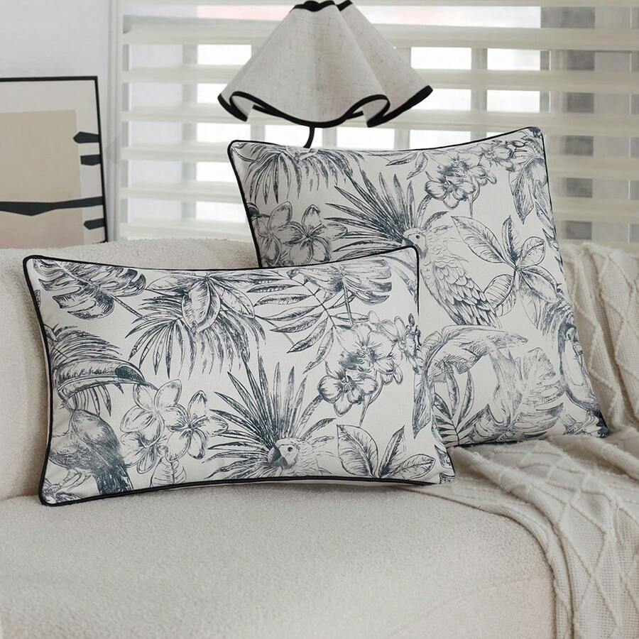 1 față de pernă cu imprimeu floral negru (inserția pernei nu este inclusă), față de pernă decorativă romantică franceză, potrivită pentru sufragerie, canapea, podea și dormitor - Negru - Vizualizare 1