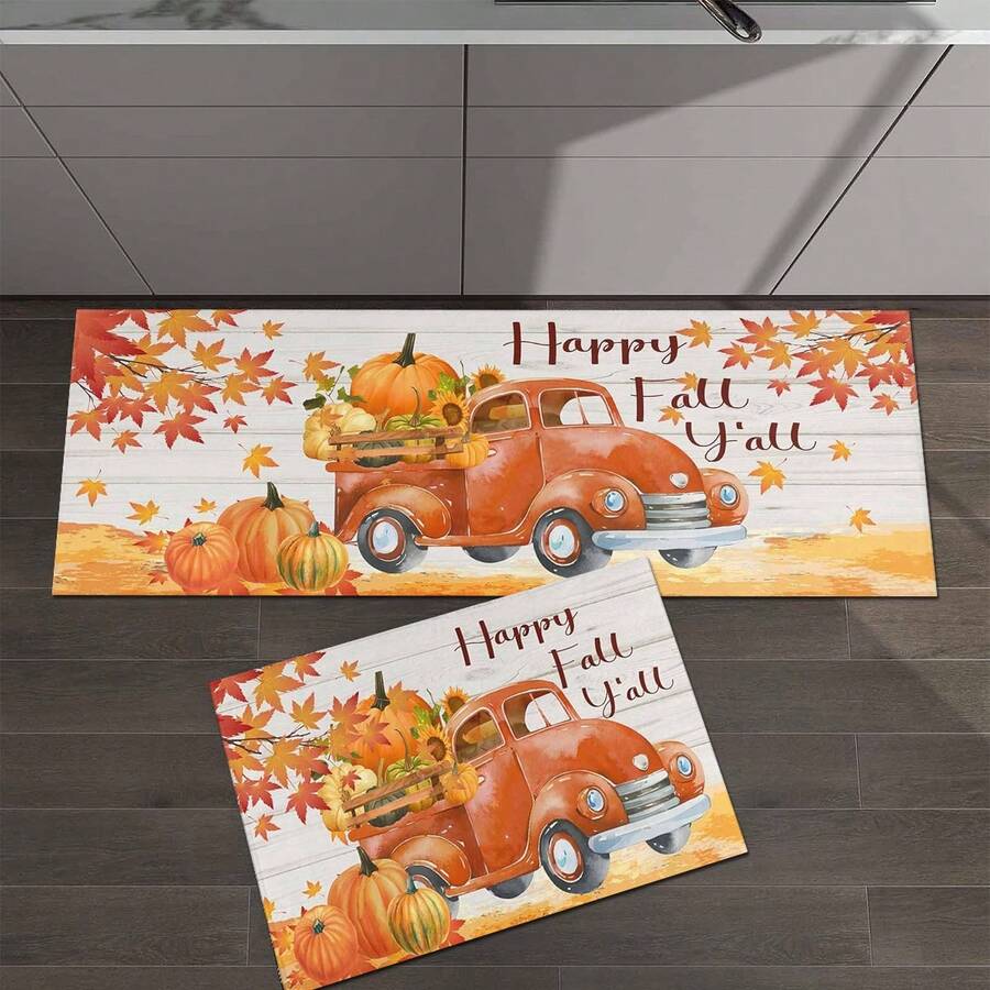 1pc Harvest Season Pattern Rug, Polyester Drainage Mat, Suitable For Kitchen, Living Room, Entrance, Balcony, Home Decor, Anti-Stain, Cafe, Bar, Holiday, Party, Bedroom, Bathroom Decor